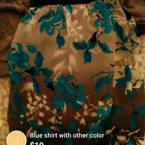 Blue shirt with gray and white